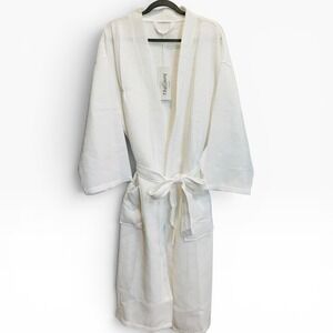 Oleg Cassini White Waffle Weave Spa Robe NWT Size M/L Hotel Luxury Bathrobe